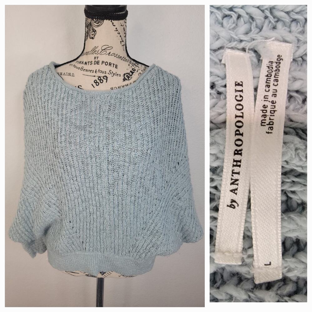 Anthropologie Crewneck Batwing Crochet Knit Sweater Sz Large Fisherman OB1734156